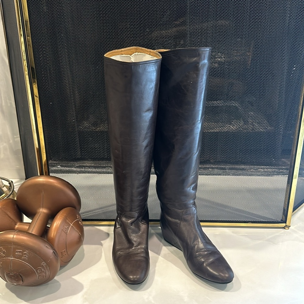 LANVIN BROWN LEATHER WEDGE BOOT SIZE 37.5 - Picture 4 of 14